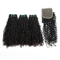 

Amanda 10a 11a Fumi Super Double Drawn Virgin Indian Human Hair Pixie Curls 3 Bundles with Lace Frontal Closure