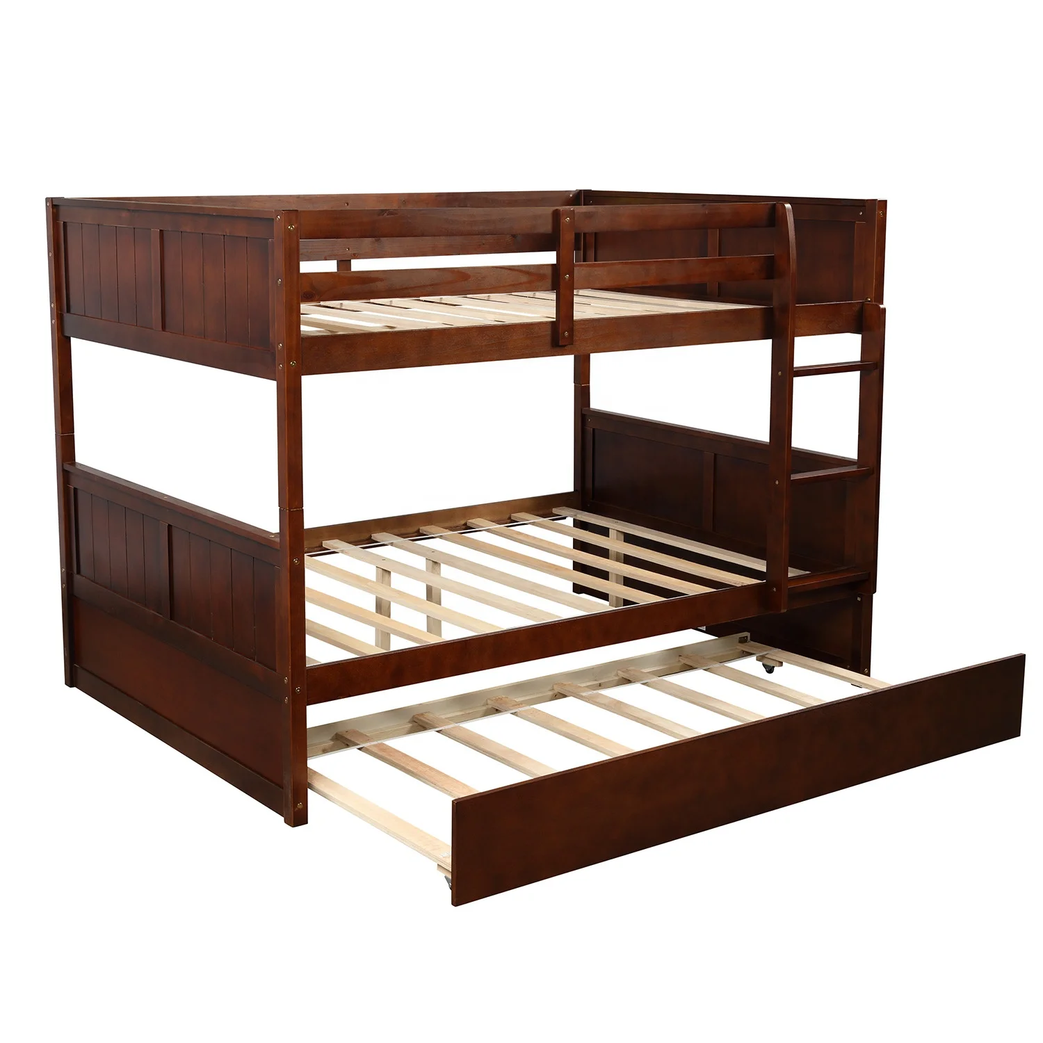 

Living Room Wooden Full Over Full Bunk Bed with Twin Size Trundle, Walnut