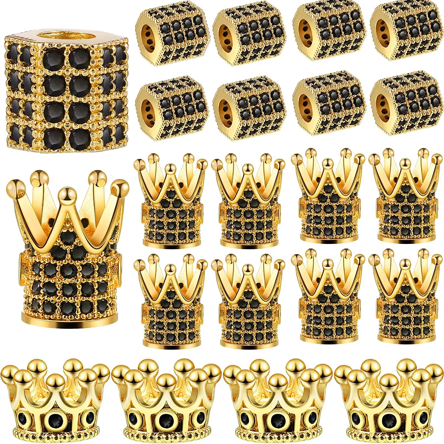 

20 Pieces King Crown Charms Beads Hexagon Spacer Beads Set Rhinestone Charm Big Hole Bracelet for DIY Jewelry Crafts Making