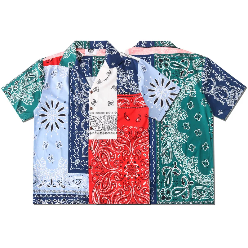 

NS032 Wholesale breathable short sleeve top men summer bandana men designer shirts