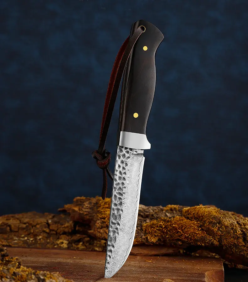 

60HRC Fixed Outdoor Knife Quality Damascus Knives with Cowhide sheath Survival Tool Dropshipping