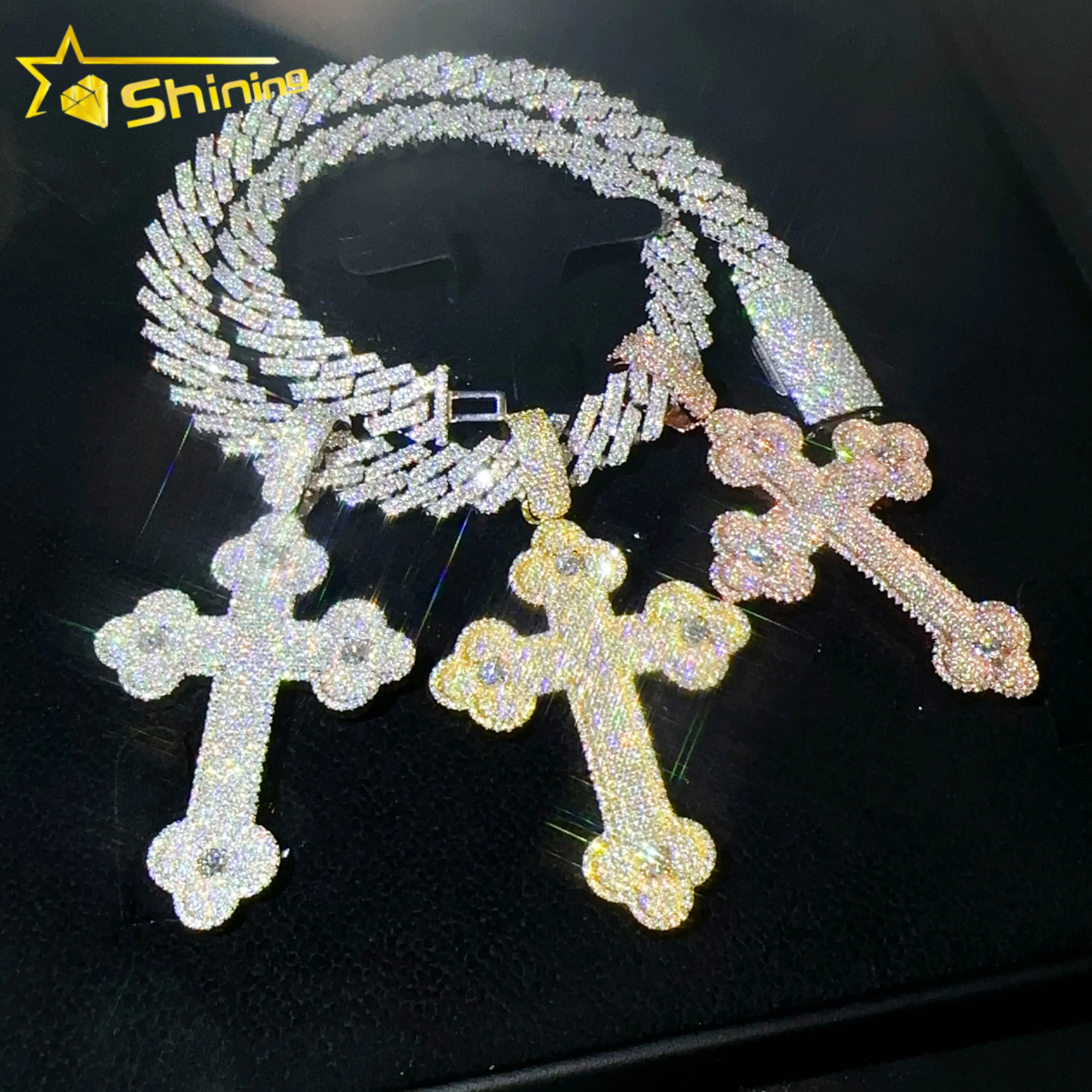 

New arrival iced out hip hop diamond pendants vvs moissanite jewelry 925 silver fashion cross pendants