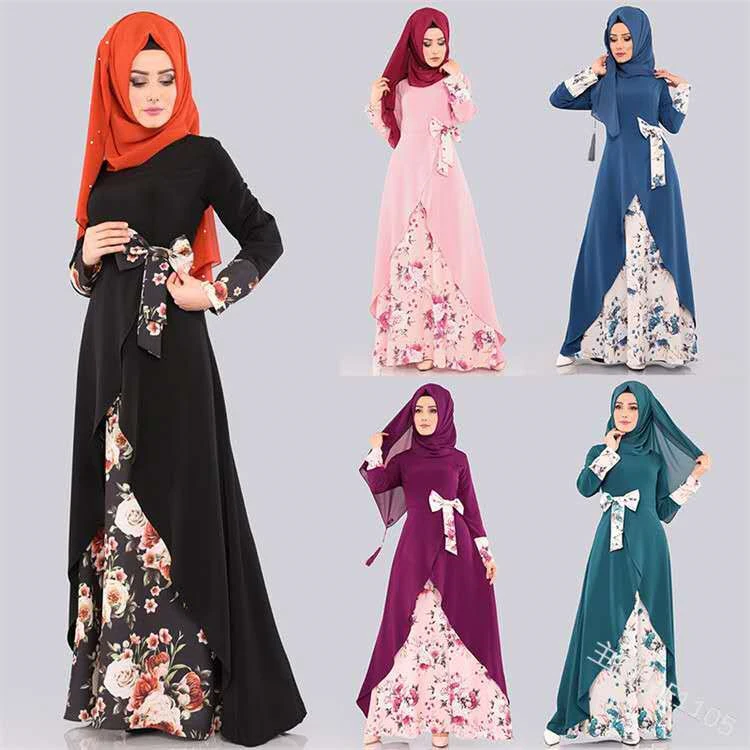 

New Dubai Turkey Islamic Saudi Arabic Kimono Robe Gown Women Muslim Abaya Cardigan Open Floral Print Maxi Dress Burqa Clothes, Multi colors