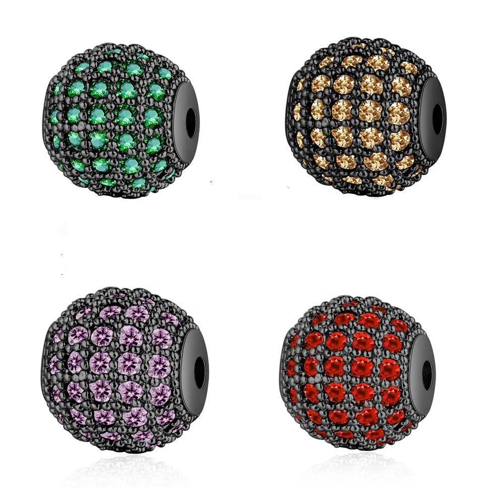 

10mm round Colorful CZ cubic zirconia beads for bracelets making cubic zirconia pave beads, Multi color