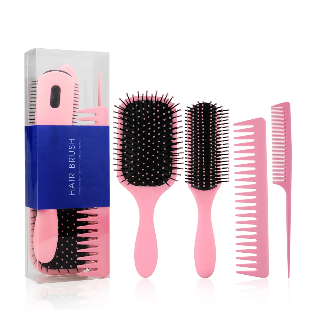 

Masterlee hot selling plastic pink paddle brush massage hair brush parting comb set 4pcs, Customize color