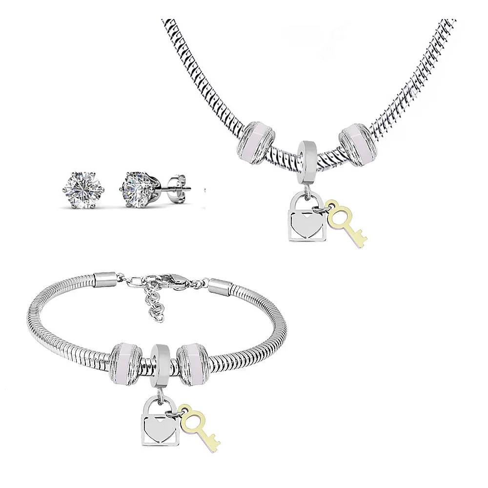 

Hot Sale Brand Jewelry Set Men and Women Zircon Gold Plated Necklace and Hand Chain 316L Stainless Steel Jewelry Set