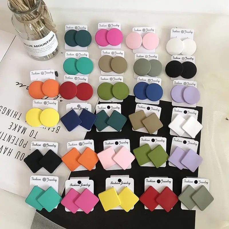 

2021 Modern Female Jewelry Girls Trendy Party Fashion Retro Stud Earrings Colorful Circles Squares Shape Painting Color Earrings