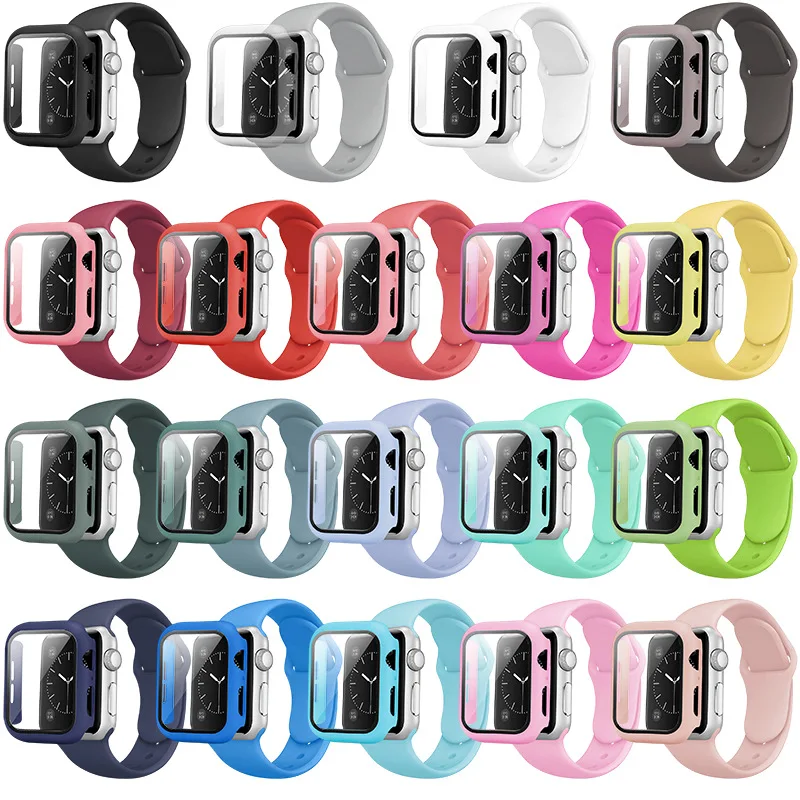 

2021 New Tempered Glass Case with Strap for Apple Series 5 4 3 Watch Band 44 mm 40mm band 42mm 38mm