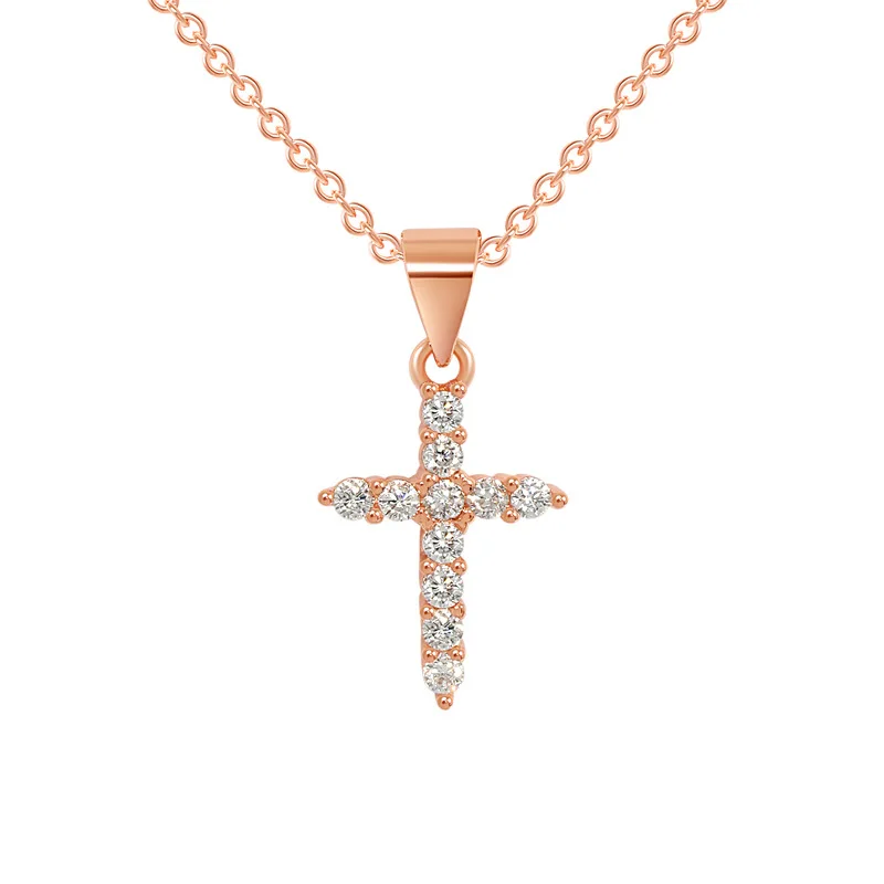 

Korean Jewelry 925 Sterling Silver Crystal Cross Pendant Necklace Bling Rose Gold CZ Crystal Cross Pendant Necklace For Love