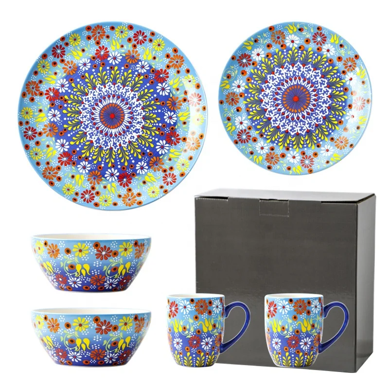 

Porcelain Hand-painted Flower Pattern Bohemian Dinner Plate Dessert Dish Set