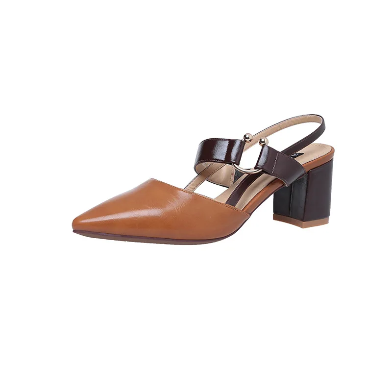 

Dropshipping Trendy Ladies Sandals Plus Size Color Blocking Pointed Block Heel Ankle Strap Women Fashion Sandals