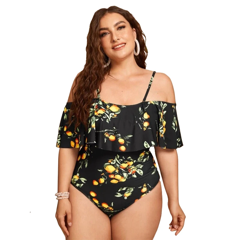 

One Piece Plus Size Swimsuits Women Bathing Suit Floral Printed Swimwear Tummy Control Sexy Monokini, Black blue white red green navy customized color