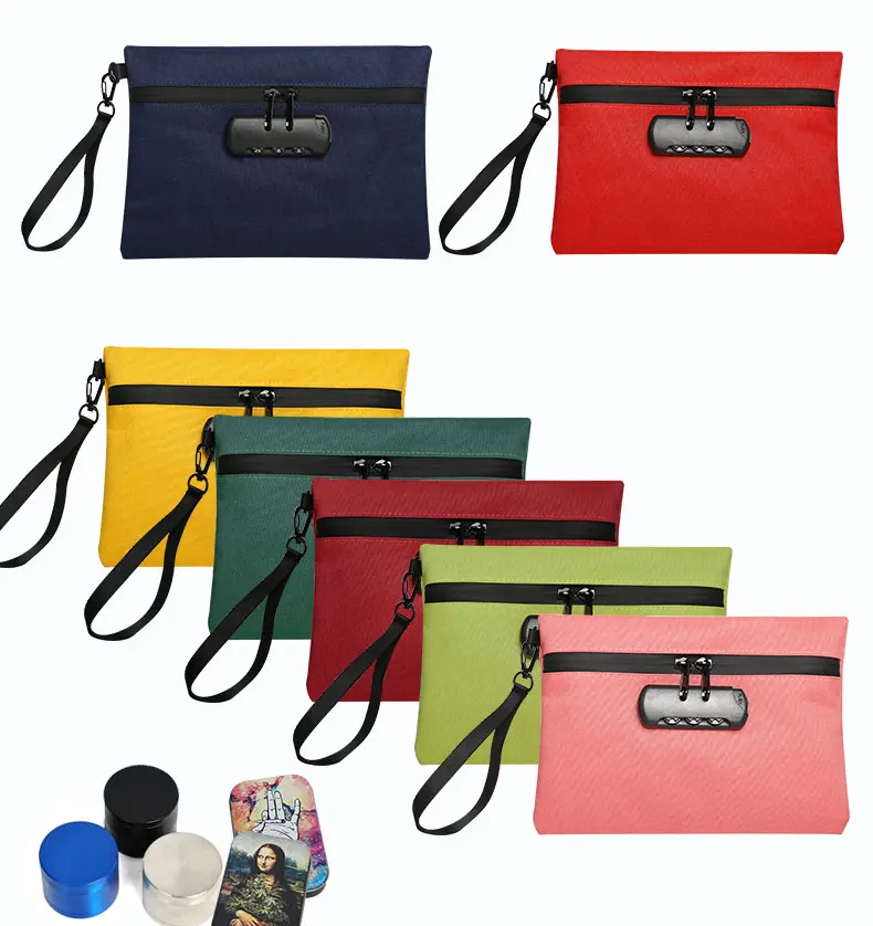 

2021 carbon lined smellproof bag with lock holder herb pink stash stoner kits smoking pipes accessories for women men, Customized color