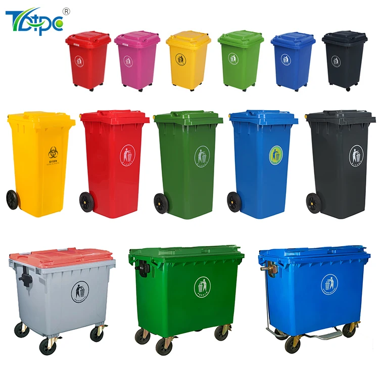 

Outdoor 50L/240L Plastic wheeled waste bin garbage bin trash can, Blue, grass green, red, yellow, gray