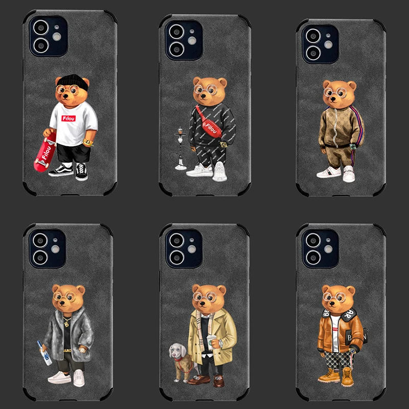 

Fashion Bear Phone Case for iPhone 13 12 11 Pro Xs X XR Max 8 7 with Camera Protection PU Leather Cases Soft Cover, 20 design