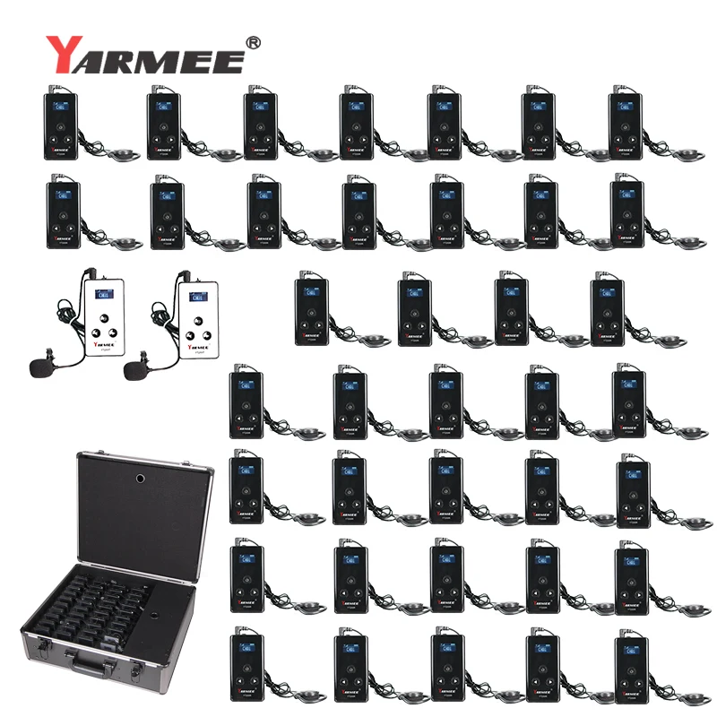 

YARMEE Wireless Audio Tour Guide System for Indoor or Outdoor team, Church, Tour guiding, (Charging case set+ Carry bag set), Black/white