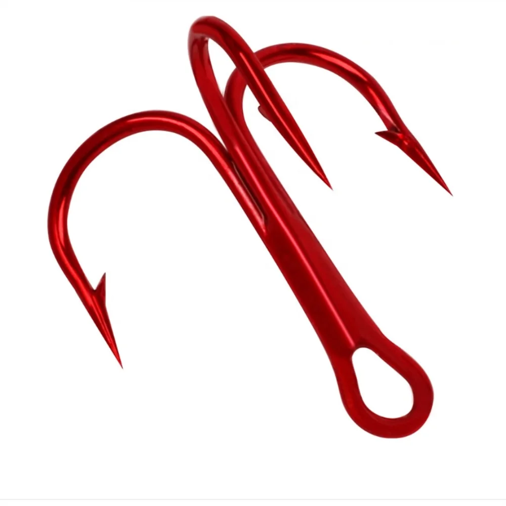 

TY 10Pcs/lot Three Hook Red Nickel Color Fishhook  Fishing Hook High Carbon Steel Treble Hooks Fishing tackle