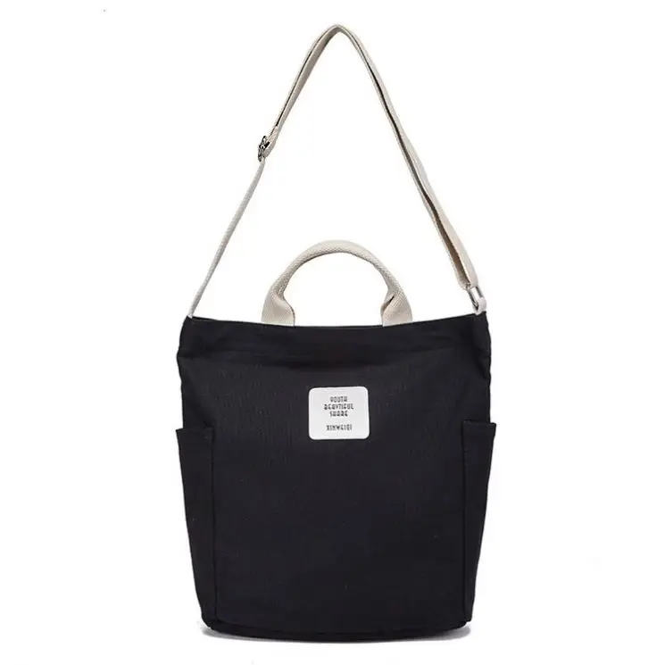 

Wholesale fashion black canvas custom tote bag lined with logo reusable shopping bag