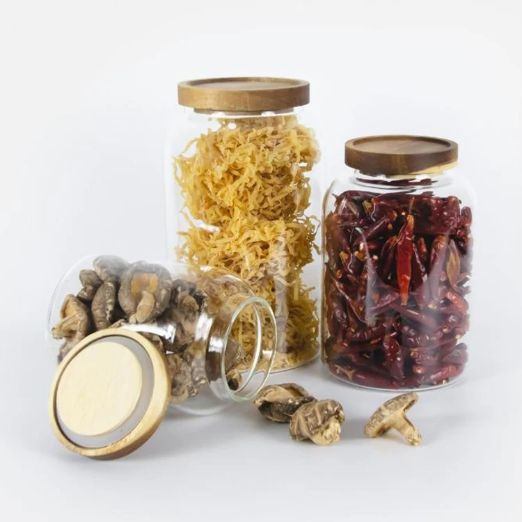 

Wholesale Large Capacity Kitchen Cereal Bulk 40oz 1300ml 2000ml 2800ml Big Honey Glass Jar with Wooden Lid, Transparent