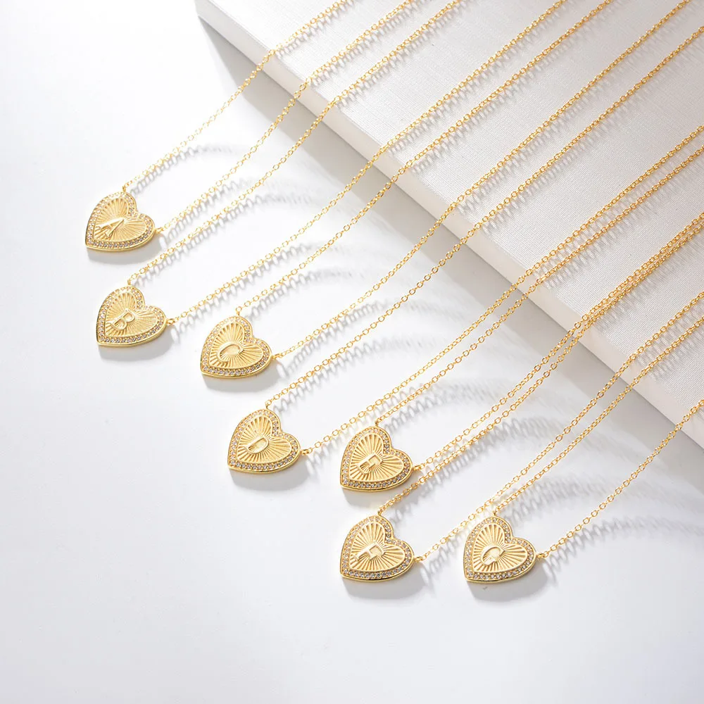 

gold plated 925 sterling silver tiny micro zircon alphabet chain necklace delicate initial heart shaped pendant chain necklaces