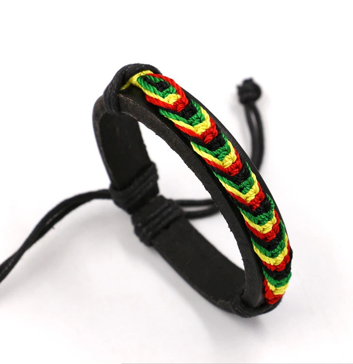 

Jamaica reggae leather four color nylon braided bracelet