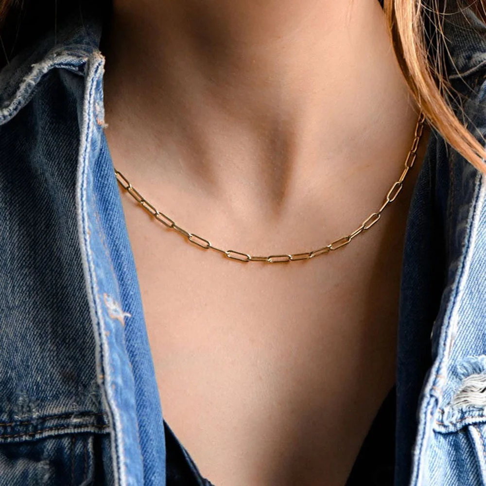 

European and American new fashion simple metal chain clavicle women necklace gold plate 18 K aura short necklace, Gold color