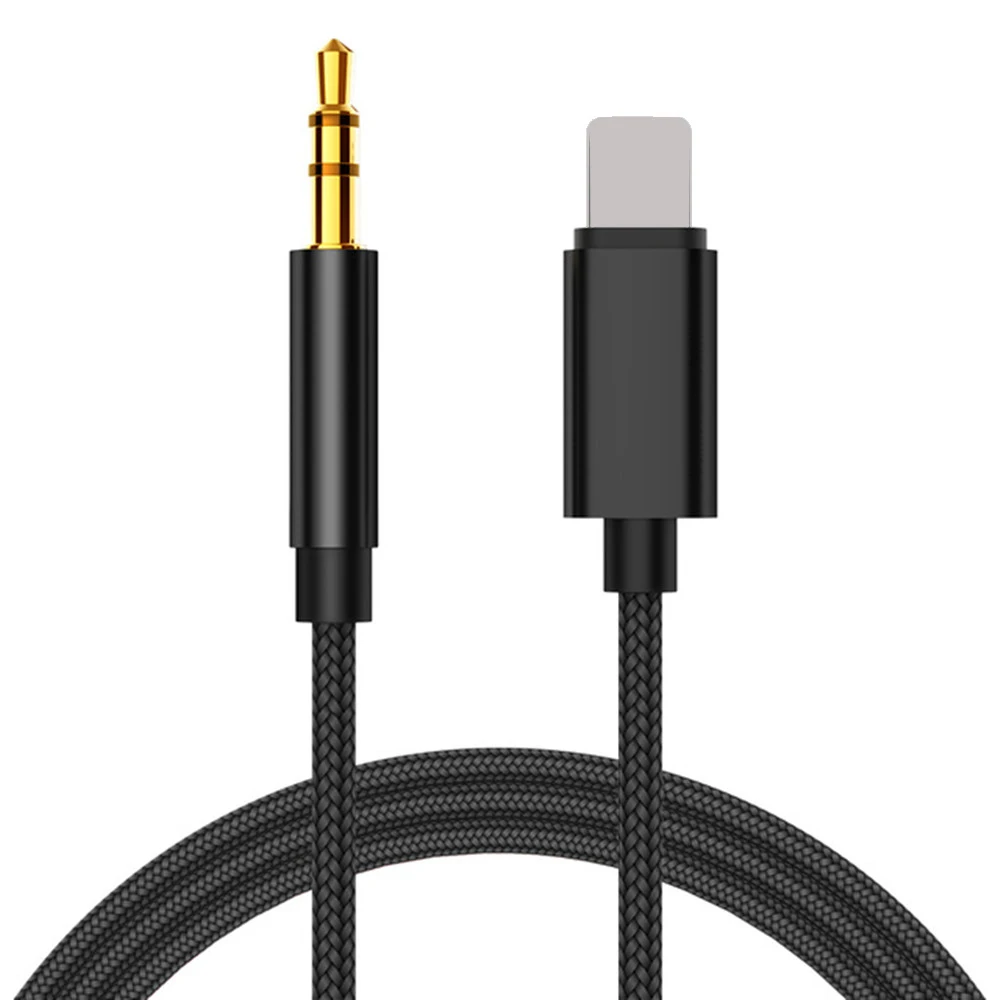 

Amazon aux jack cable adapter Nylon Car Aux Audio Cable 8pin To 3.5mm Aux Cable male For Iphone series, Black, gold/silver