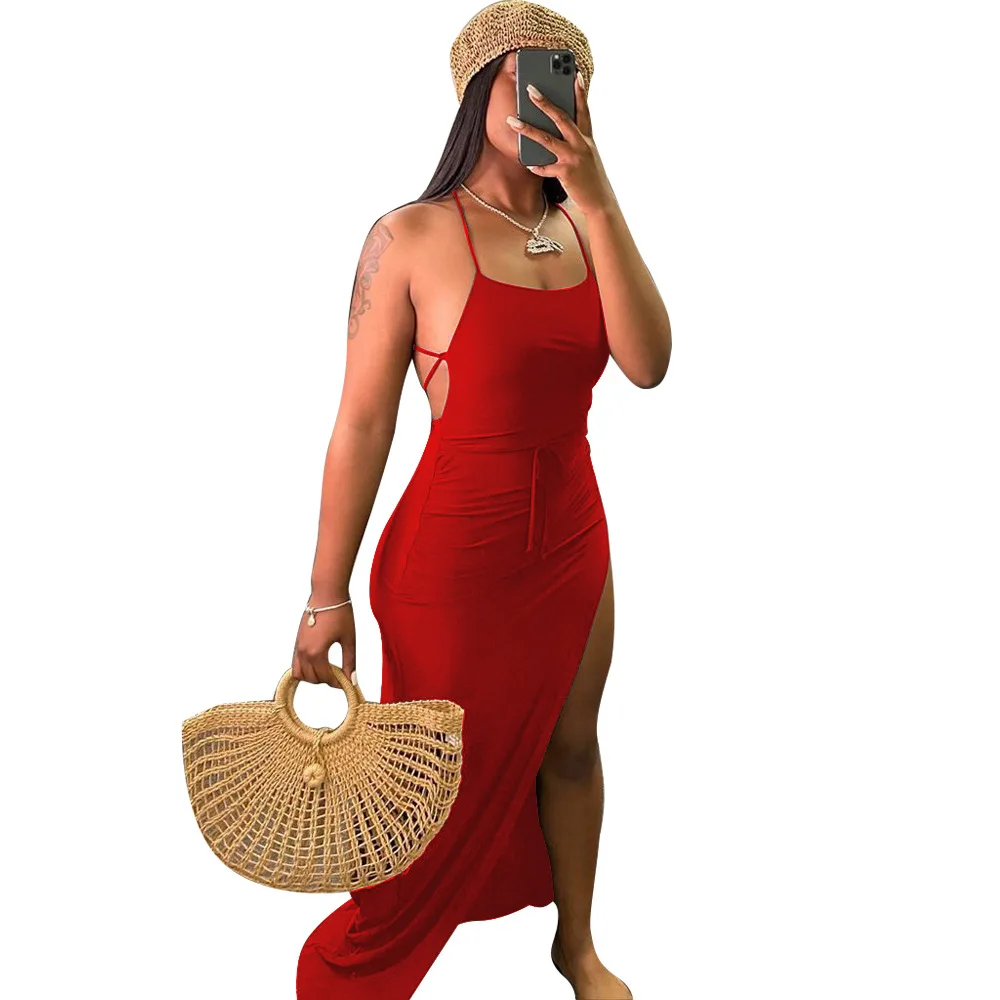 

Women clothing 2021 summer New Summer Ladies Casual Sexy Long Maxi Dresses Womens Strapless Dress Slit, Picture shown