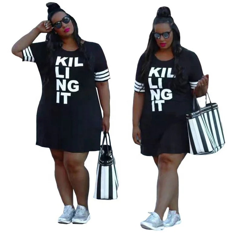 

New Arrivals Summer Plus Size Dresses 4xl 5xl Black Casual Shirt Dresses