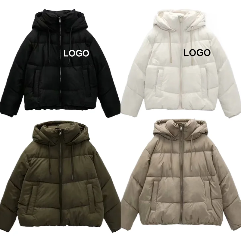 2025 New Winter Women Cropped Padding Puffer Coats Jacket Long Sleeve Hooded Coat Casual Women's Jackets Outerwear
