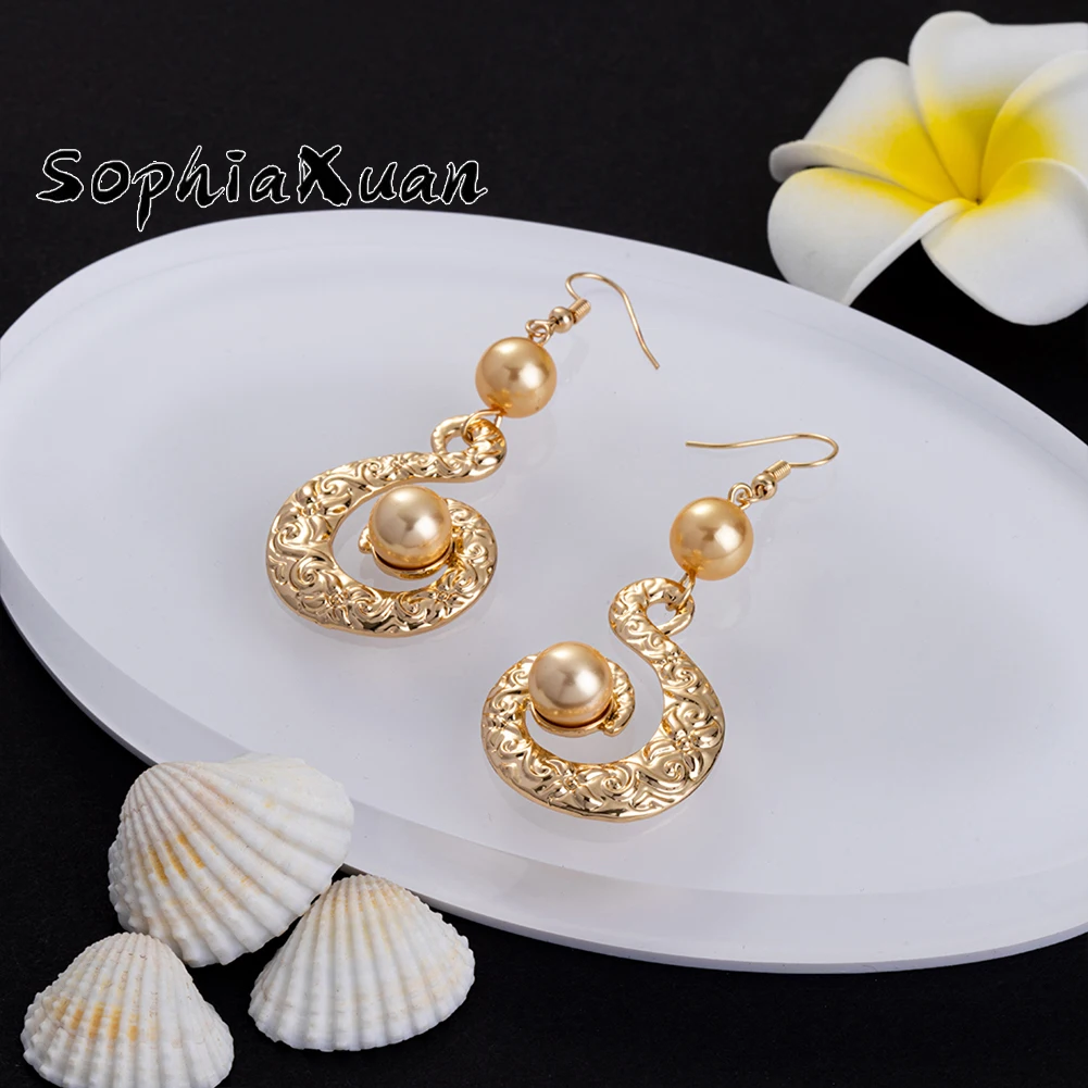 

SophiaXuan Hawaiian Hoop Vintage Black Dangle Pearl Gold Plated Hoop Earring Hawaiian Earring Hoop, Customized color
