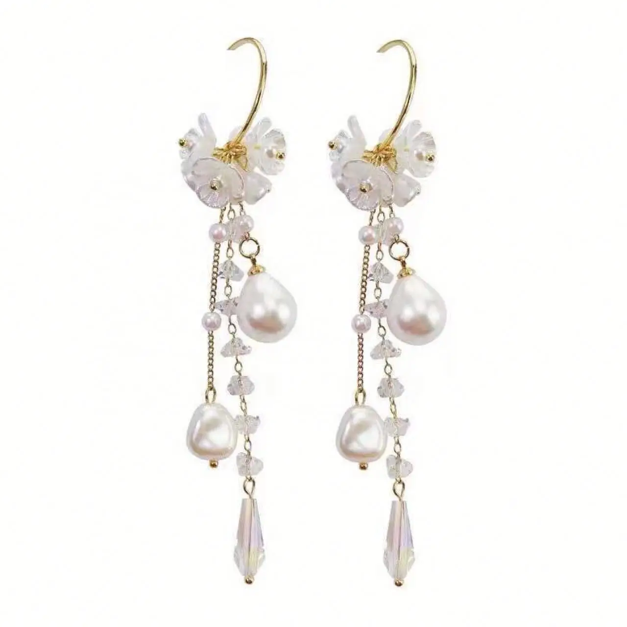 

Jhsport Long Tassel Pearl Earrings Women's Crystal Temperament Earrings, Picture