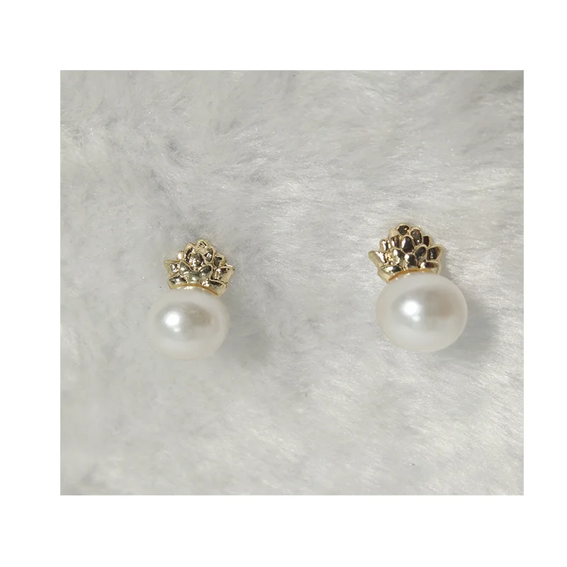 

Ladies Pearl Earrings Wholesale Monogrammed Elegant Ladies Rose Gold Pineapple Pearl Earrings, As pic show