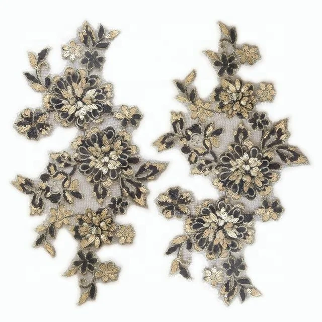 

Fancy 3D sequined flower lace applique handcut fabric for stage dresses, As pictured