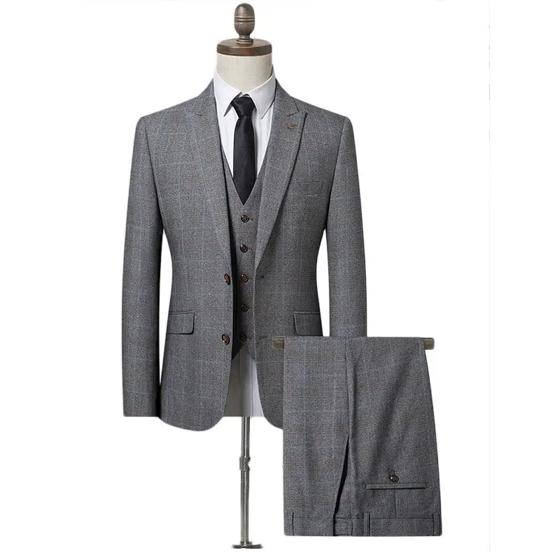 

Suit suit men's three-piece slim wedding business casual handsome plaid suit men