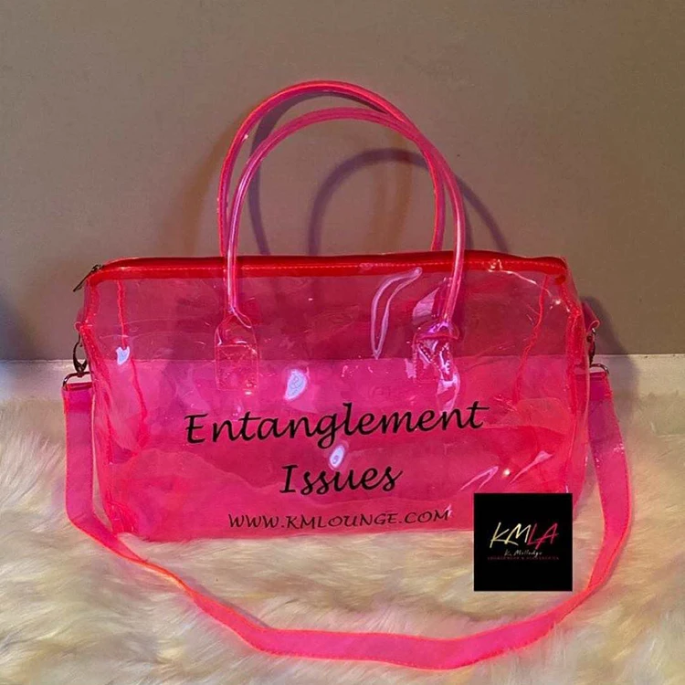 

high quality new design pvc duffle bag large pink duffle bag with Acrylic Chain, Customers' requirement