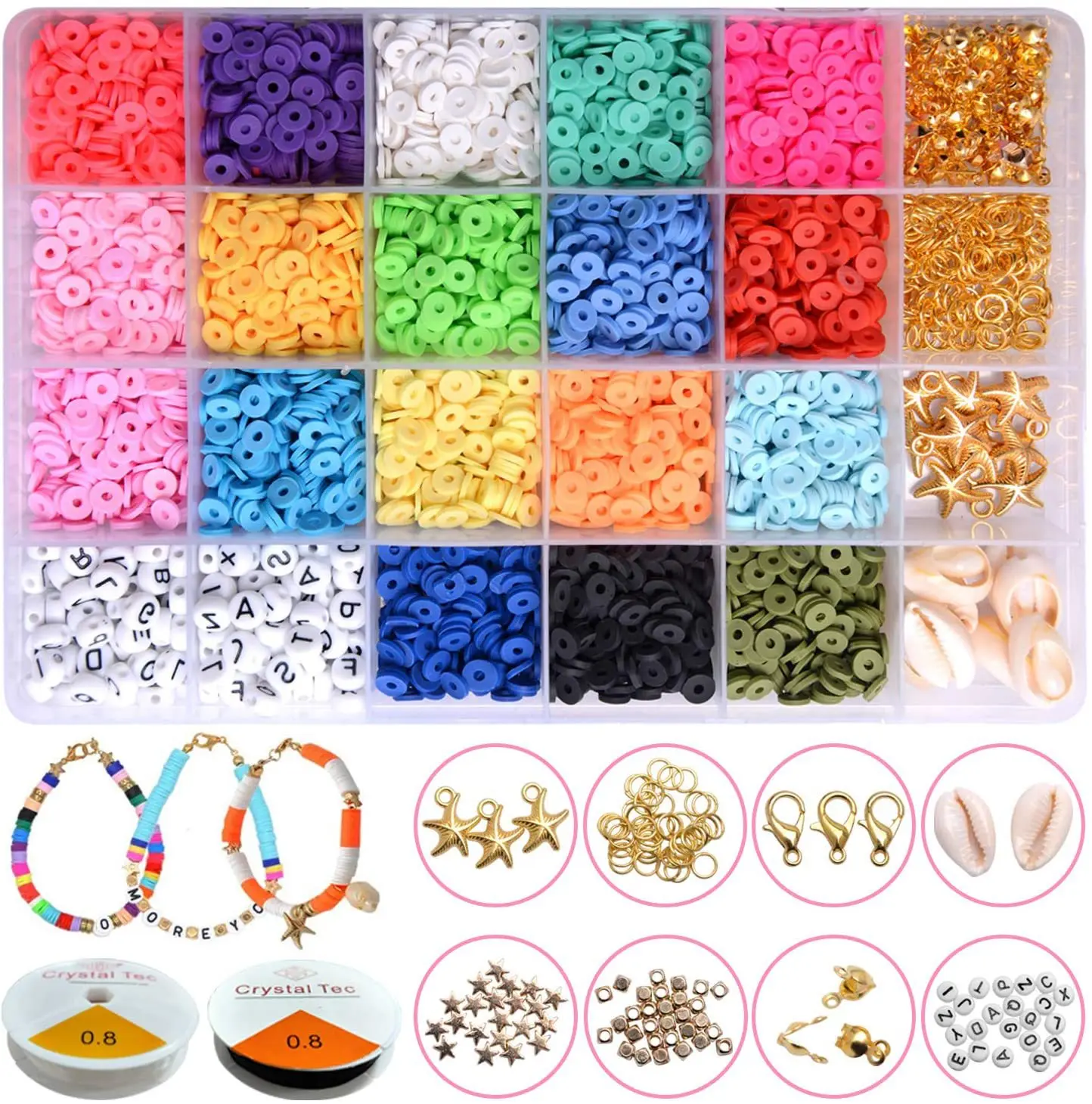 

24 Grids Ployer Clayer Beads Kit Kids Girls DIY Handmaking Beads with Accessories Jewelry Making DIY Art Crafts Wholesale, Mixed color