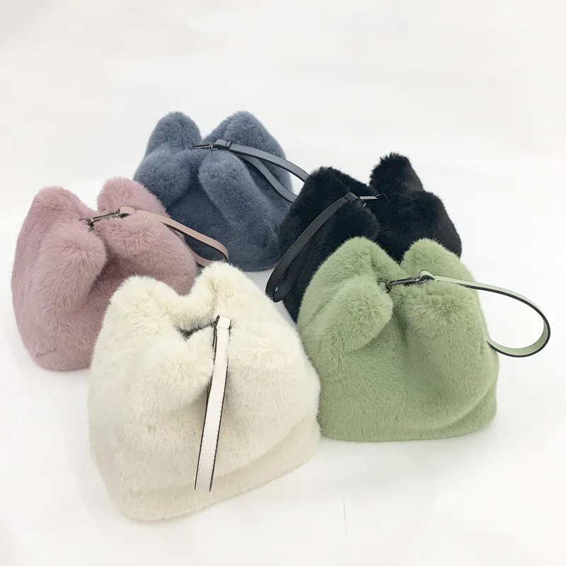 

Jtfur Wholesale new imitation mink fur bags women handbags luxury lady fur bucket bag, Customized color