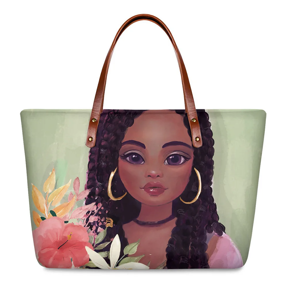 

Custom Bags Women Handbags Ladies 2022 Melanin Black Girl Women Art Print Fashion Neoprene Tote Bag Top Handle Satchel Purse