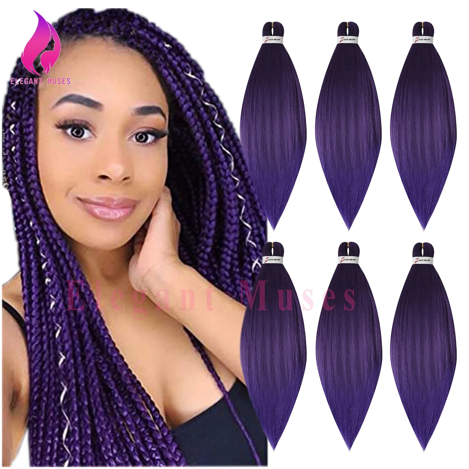 

Easy briads, 20inch 75g, 26inch 90g synthetic expression pre stretched braiding hair crochet hair, Pure color, ombre color
