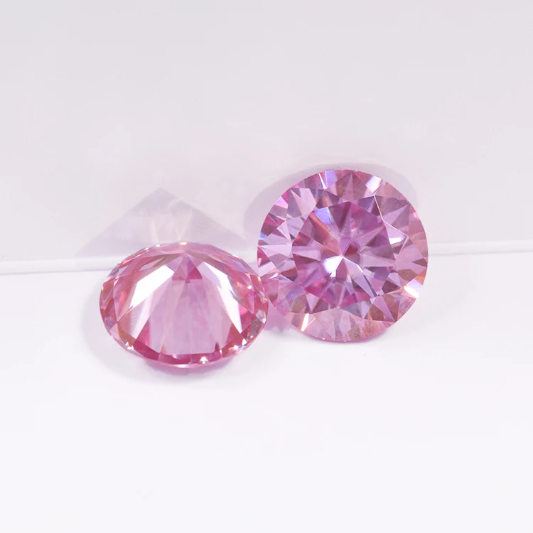 

Factory certificated synthetic gemstone round pink moissanite diamond, Rose pink