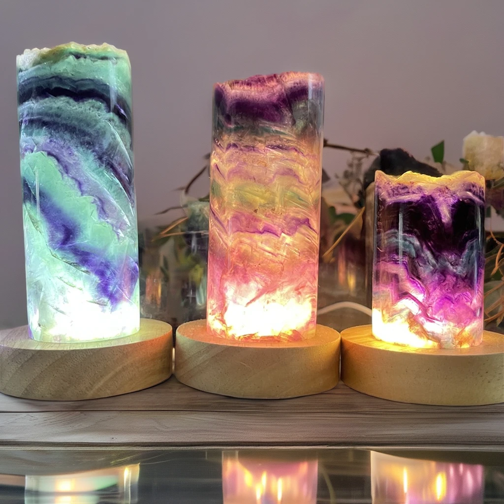 Wholesale Natural Colorful Fluorite Lamp Rainbow Fluorite Crystal Light for Home Decoration
