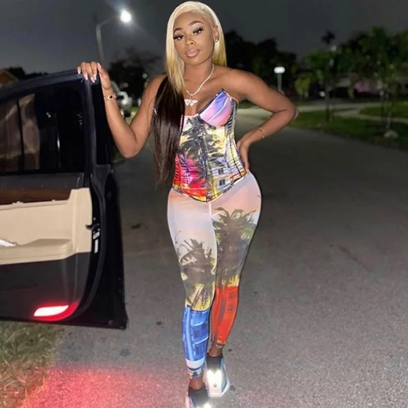 

S7192 - Bandage Fashion Sleeveless Printed Women One Piece Jumpsuits