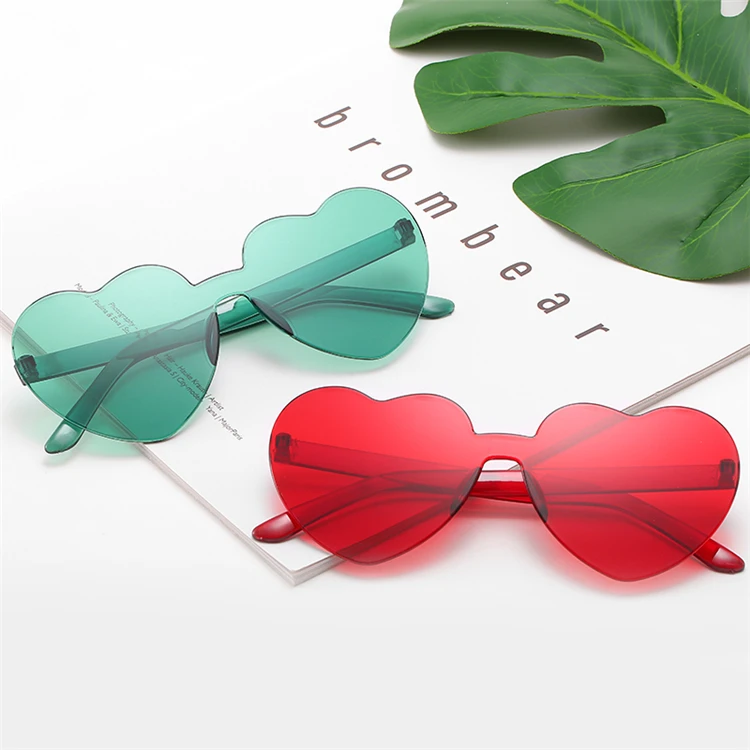 

Cheap Fashionable Rimless One Piece Big Shield Heart Shaped Frames Sun Glasses Sunglasses