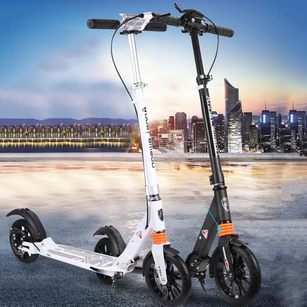 

Foldable non-electric Kick Portable Scooters Hight Adjustable Anti-shock Outdoor Adult Foot Scooter Black/white#gh45