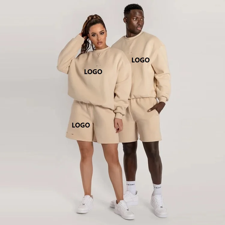 

customized logo solid unisex sweatshirt and jogger shorts sets bulk wholesale men two piece set short tracksuit sweatsuit, Beige,black,grey, dark gray or oem