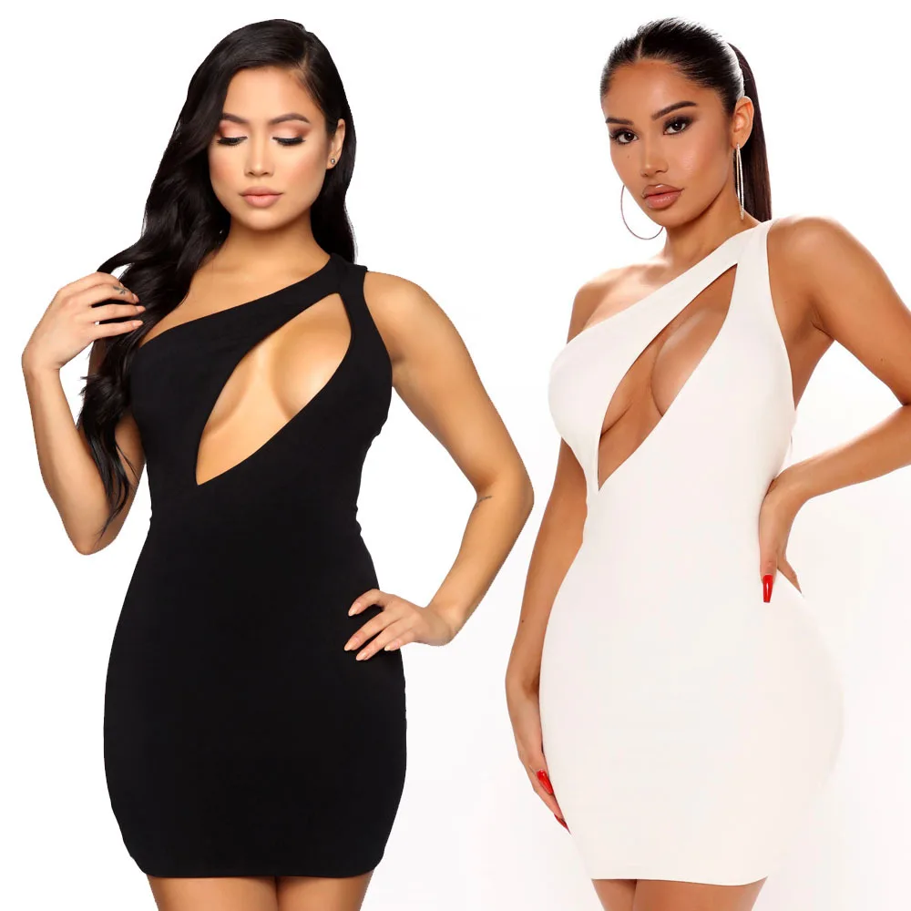 

2021 New Summer Fashion Bodycon Dress Sexy One Shoulder Sleeveless Solid Dress