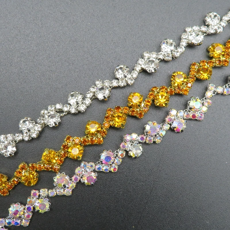 

Hot Sale Silver Gold AB Crystal Chain Belt Trim Sew On Decorative Rhinestone Cup Chains for Clothes Shoes Dress Headband