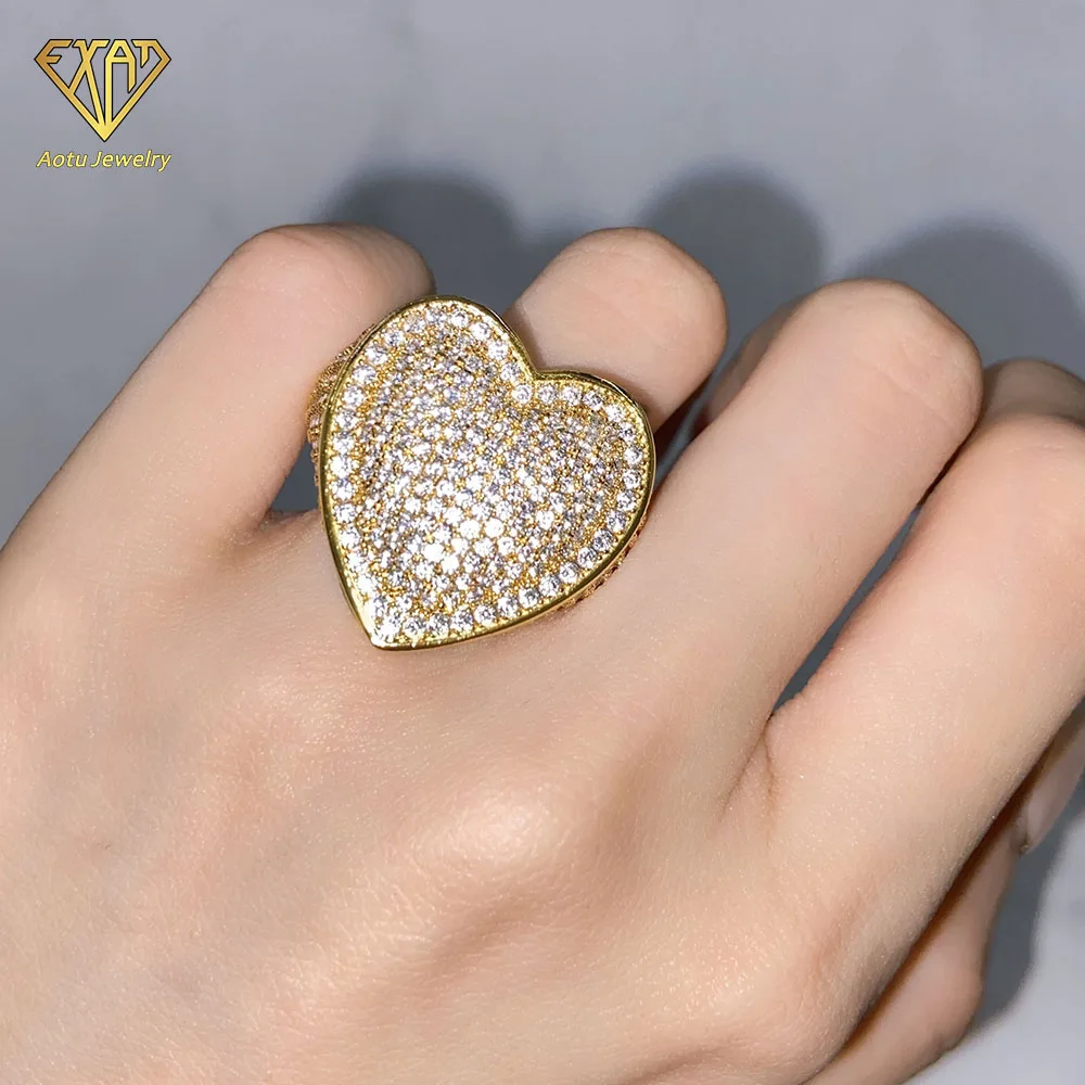 

Foxi jewelry hip hop men womens heart ring iced out diamond baguette rings