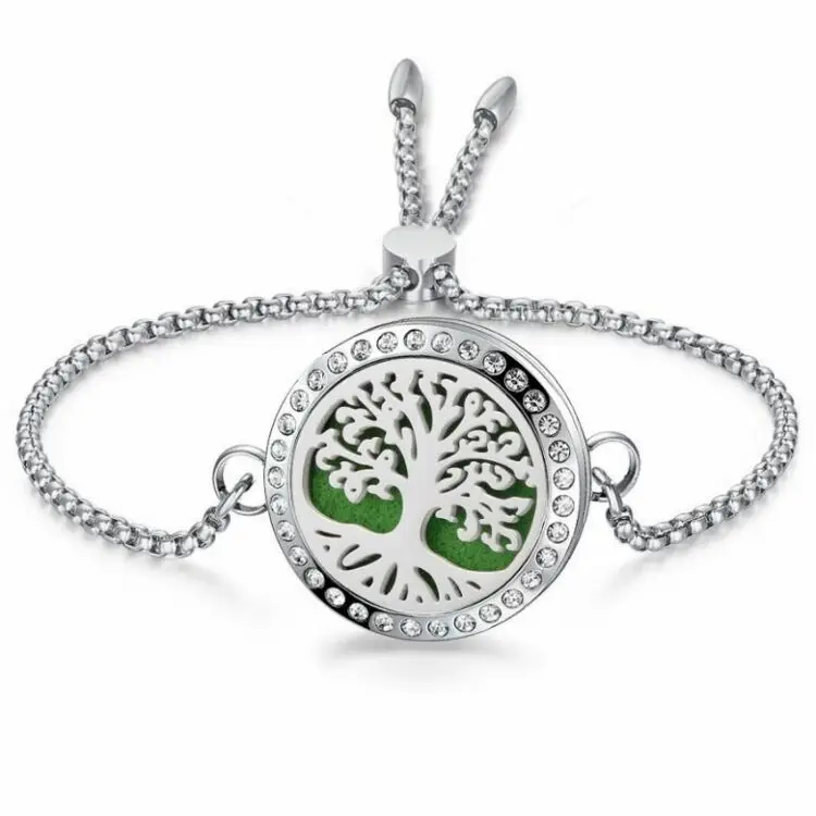 

Stainless Steel Adjustable Aromatherapy Diamond Bracelet Locket, Black, red
